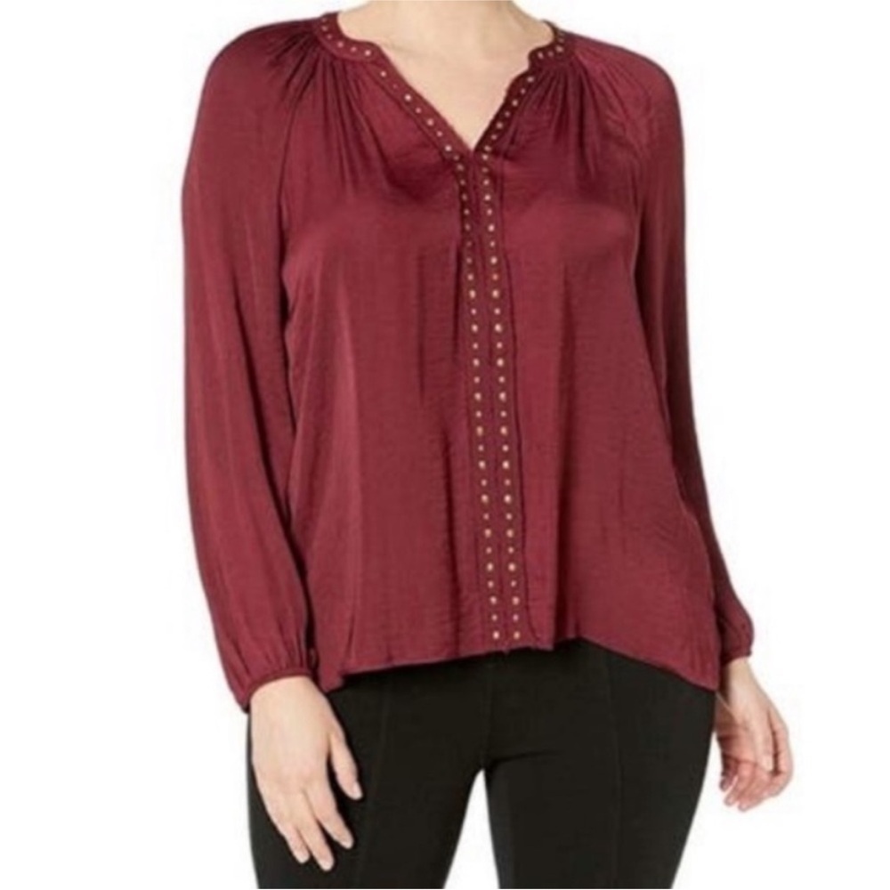 Vince Camuto Burgundy Studded Relaxed Blouse Sz. XS‎